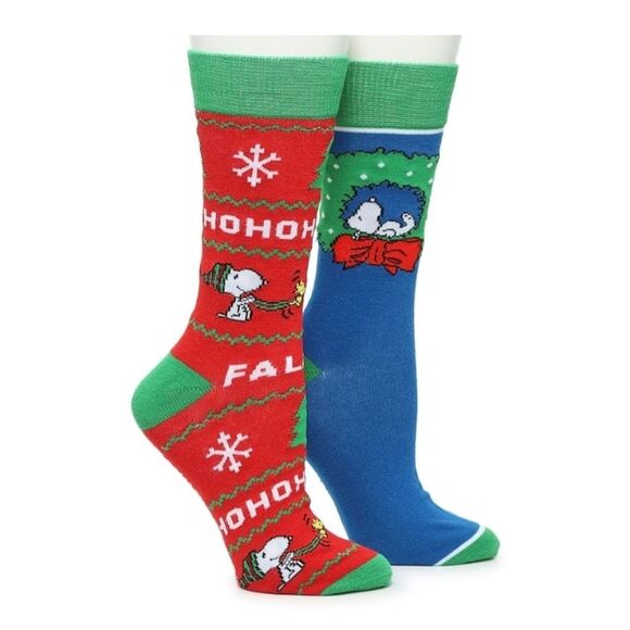 Bioworld Peanuts Snoopy Christmas Crew Socks 2 Pair Mens Sock Size 10-12 New - Picture 1 of 9